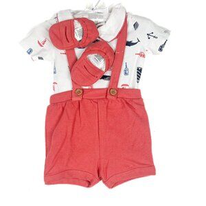 NWOT Caribbean Joe Nautical Overall Bootie Set Baby Boy's Size 6-9M NEW